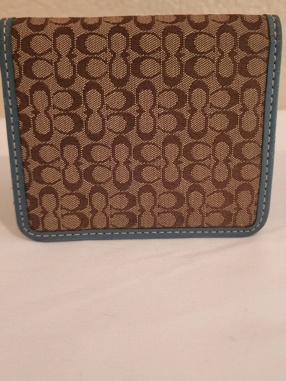 COACH Vintage Mini Signature Jacquard Small Wallet Card Holder Blue Trim Y2K